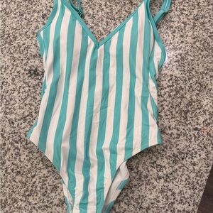 Target Women's Striped One Piece Swimsuit - Aqua and White